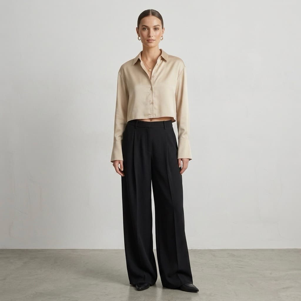 [ Hiền VNXK2] Áo Sơ Mi Nữ Lụa Satin, Dáng Ngắn Croptop ,Tay Dài Cổ Đức Cài Cúc Phong Cách Hàn Quốc hàng vnxk