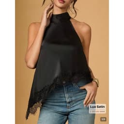 [ Hiền VNXK2] Áo Cổ Yếm Lụa Satin Nữ , Sát Nách Vạt Xéo Phối Ren Cao Cấp Sang Trọng Đi Chơi Tiệc hàng vnxk 4
