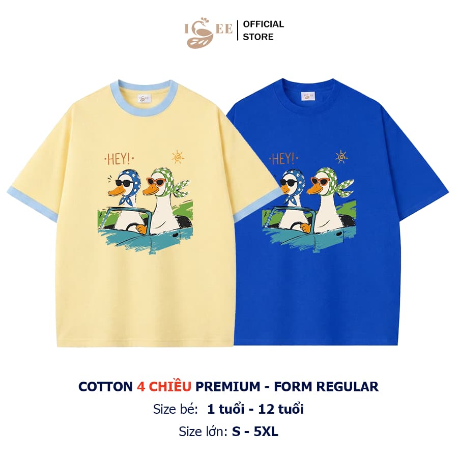 (9KG-100KG) Áo Phông Đồ Đôi Mẹ Và Bé ISEE VN Cotton 4 Chiều Cao Cấp In VỊT LÁI XE Form Regular Dành Cho Bé Và Người Lớn