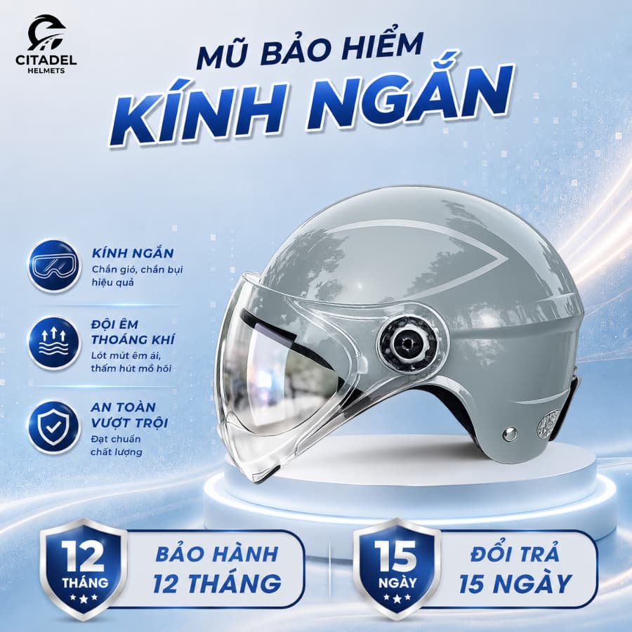 Mũ bảo hiểm 1/2 vân Camry, kính ngắn chống lóa, chắn gió cao cấp - Freesize, trẻ trung, năng động cho người dùng.