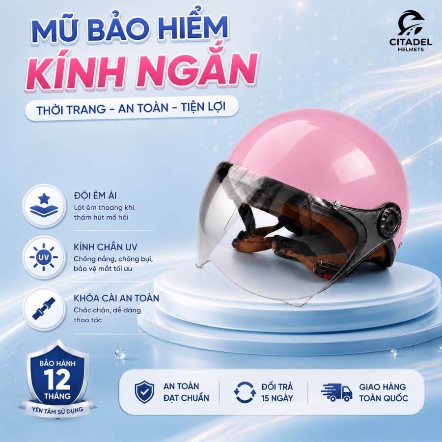 Mũ/Nón bảo hiểm 1/2 kính ngắn Camry Helmets - Nửa đầu, nhiều màu sắc, cá tính, chắn gió chắn bụi, bảo hành 12 tháng