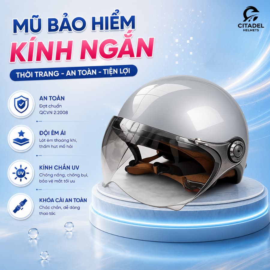 Nón bảo hiểm 1/2 Camry Helmets dáng trơn kính ngắn - An toàn, nhiều màu thời trang, cá tính, bảo hành 12 tháng