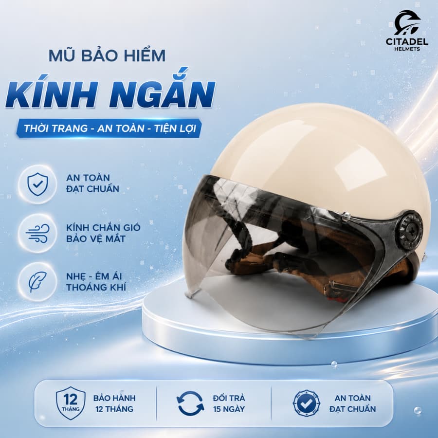 MŨ BẢO HIỂM 1/2 Trơn Camry Helmets Kính Ngắn Chắn Gió - Nhiều màu sắc, phù hợp cho cả nam và nữ, cute, cá tính