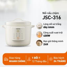 Nồi Nấu Chậm Joyoung JSC-316, Lòng Nồi Sứ 3.0Lit - Công suất 400W ,8 Chế Độ Nấu 2