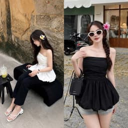 Áo kiểu nữ áo ống cúp ngực có mút tôn dáng hồng trắng đen BYN BYN A2001 7
