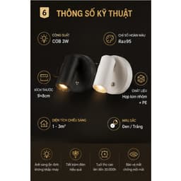 Đèn Đọc Sách Gắn Tường Nam Châm Xoay 360° COB 3W – 3 Chế Độ Ánh Sáng, Điều Chỉnh Độ Sáng Vô Cấp, Đèn Đầu Giường Phòng Ng 3