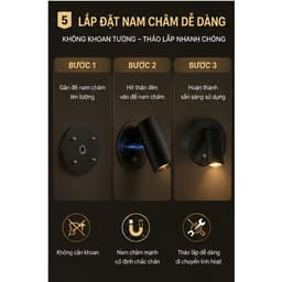 Đèn Đọc Sách Gắn Tường Nam Châm Xoay 360° COB 3W – 3 Chế Độ Ánh Sáng, Điều Chỉnh Độ Sáng Vô Cấp, Đèn Đầu Giường Phòng Ng 4