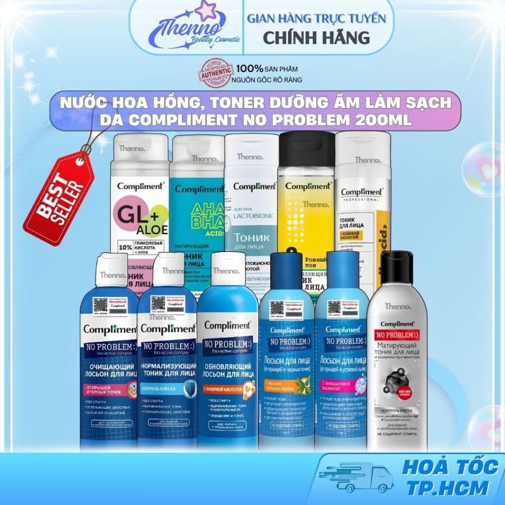 [S-VIP] Nước Hoa Hồng, Toner Dưỡng Ẩm Làm Sạch Da Compliment No Problem 200ml Chính Hãng Nga