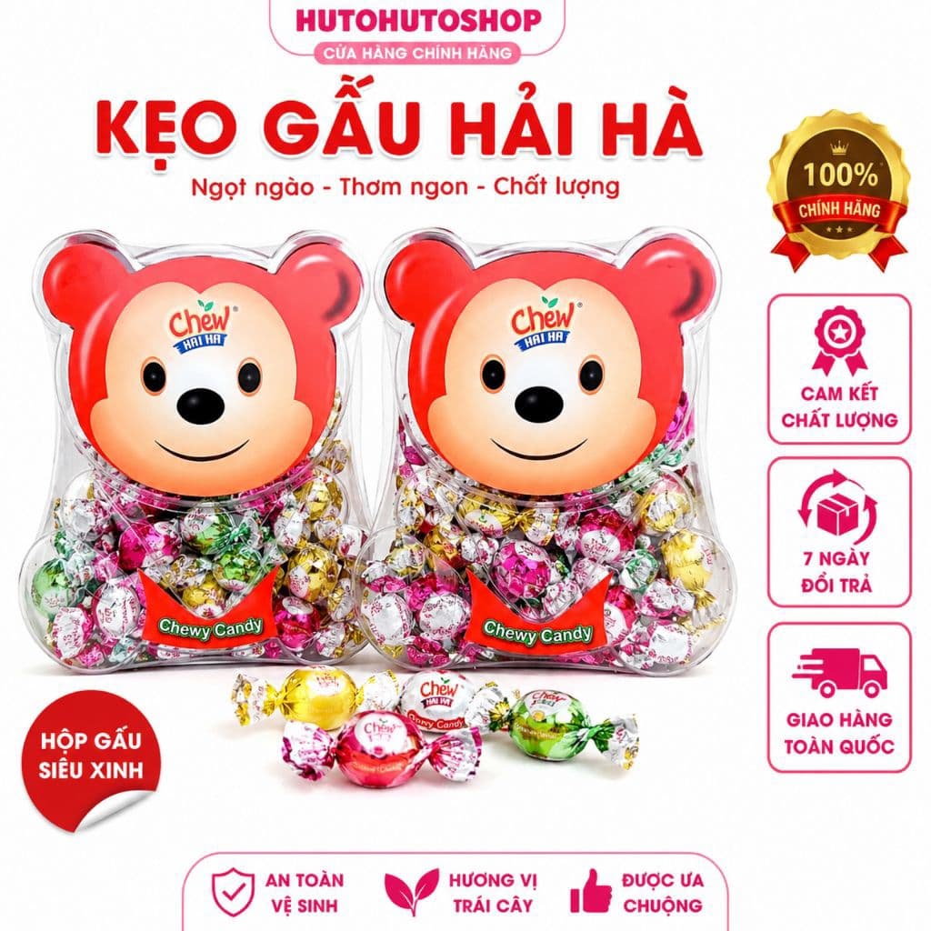 🍬 Kẹo Gấu Chewy Hải Hà 240g Hộp Gấu Siêu Dễ Thương – Kẹo Mềm Đủ Vị Trái Cây | Hutohutoshop