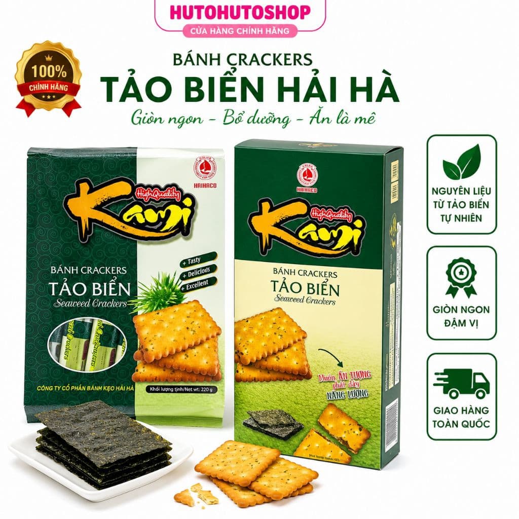 🛒 Bánh Tảo Biển Hải Hà Chính Hãng – Bánh Quy Giòn Xốp, Thơm Vị Rong Biển, Ăn Vặt Mỗi Ngày | Hutohutoshop