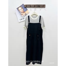 <Đầm Bầu Quynhanhhouse> (Qc) Váy mongtoghi kẻ yếm QC8335 freesz 5