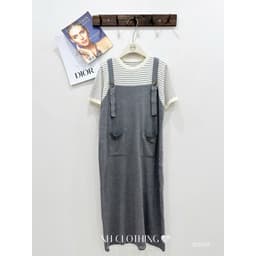 <Đầm Bầu Quynhanhhouse> (Qc) Váy mongtoghi kẻ yếm QC8335 freesz 6