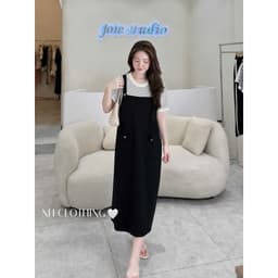 <Đầm Bầu Quynhanhhouse> (Qc) Váy mongtoghi kẻ yếm QC8335 freesz 3