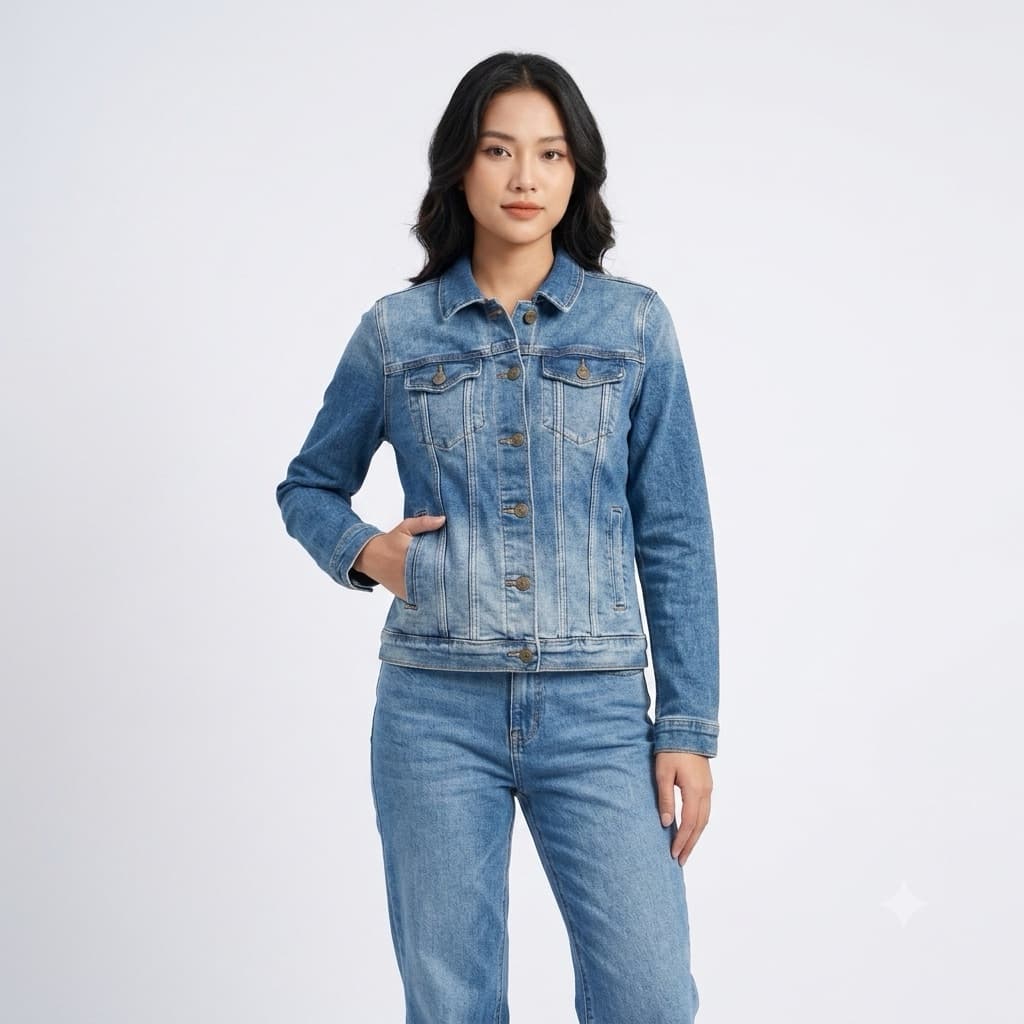 [ Hiền BigSize] Áo Khoác Jean Nữ Dài Tay Phong Cách Hàn Quốc - Áo Khoác Nữ Form Vừa ,Cổ Bẻ ,Chất Jean Co Giãn Cao Cấp