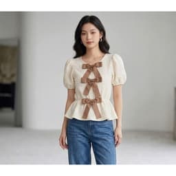 [ Hiền VNXK2] Áo Thun Xốp Tay Ngắn Nữ,Tay Phồng,Cột Nơ Sang Trọng -Áo Thun kiểu Hàn Quốc Đi Chơi Đi Làm Thoải Mái 3