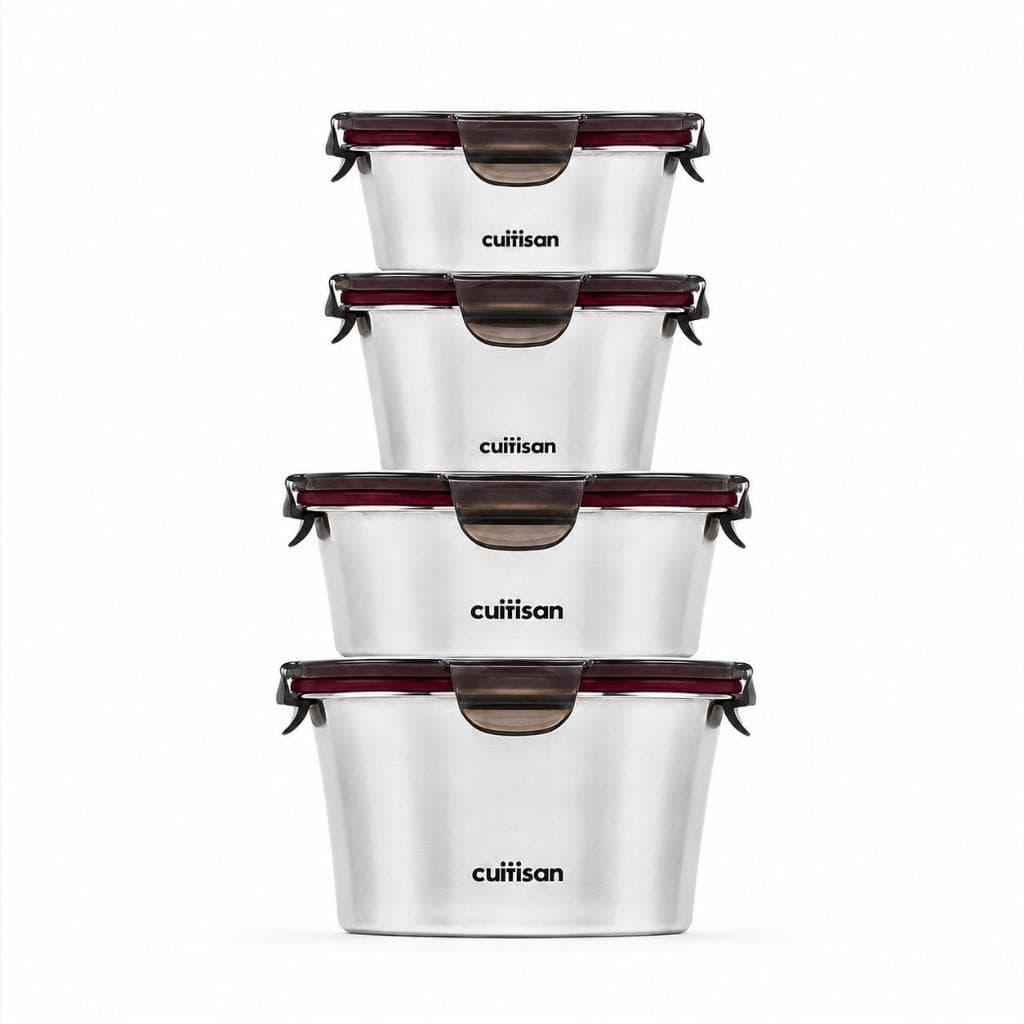 NEW-Set 4 hộp inox 304 cao cấp Cuitisan Flora tròn (300-410-640-920ml)