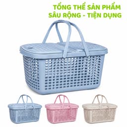 Làn Nhựa Lòng Sâu Có Nắp Đậy 2602 Việt Nhật Quai Xách Chắc Chắn Đựng Đồ Đi Chợ Đa Năng Bền Đẹp GD380 6
