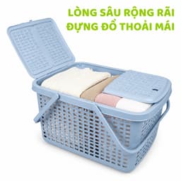 Làn Nhựa Lòng Sâu Có Nắp Đậy 2602 Việt Nhật Quai Xách Chắc Chắn Đựng Đồ Đi Chợ Đa Năng Bền Đẹp GD380 2