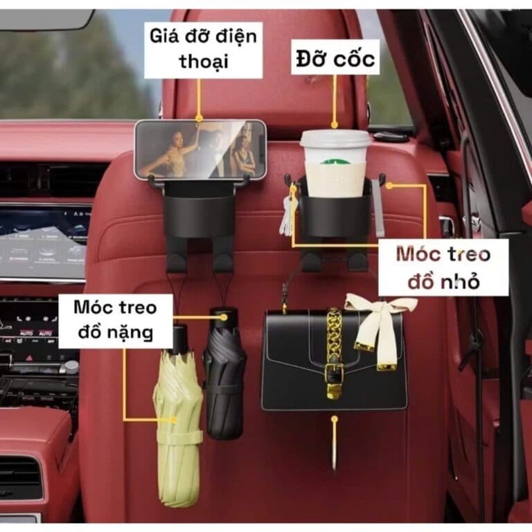 Giá đỡ cốc nước điện thoại kiêm 2 móc treo đồ treo sau ghế ô tô và Combo 2 Túi Trong Suốt Đựng Bình Ly Giữ Nhiệt. LMS