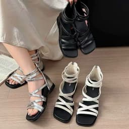 Giày sandal đế xuồng cho nữ, kiểu dáng mới mùa hè 2026, bốt ngắn kiểu Pháp tinh tế, sandal kiểu La Mã. 1
