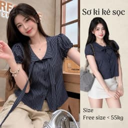 Áo sơ mi kiểu Hàn Quốc cổ V sang trọng màu kẻ sọc dáng lửng tôn dáng SMD2 1