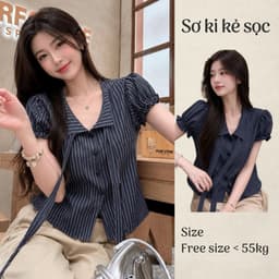 Áo sơ mi cọc tay bo chun cổ vest dáng lửng màu kẻ sọc Hàn Quốc BYN BYN SMD26 1