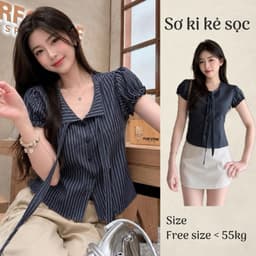 Áo sơ mi kiểu nữ cổ vest Hàn Quốc màu kẻ sọc thời trang BYN BYN SMD26 1