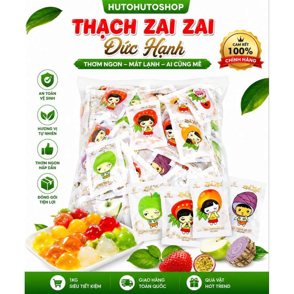 Thạch Zai Zai Đức Hạnh 1KG Thạch Vuông Mix Đủ Vị Trái Cây Chính Hãng – Kẹo Thạch Dai Ngon Ăn Vặt Hot Trend