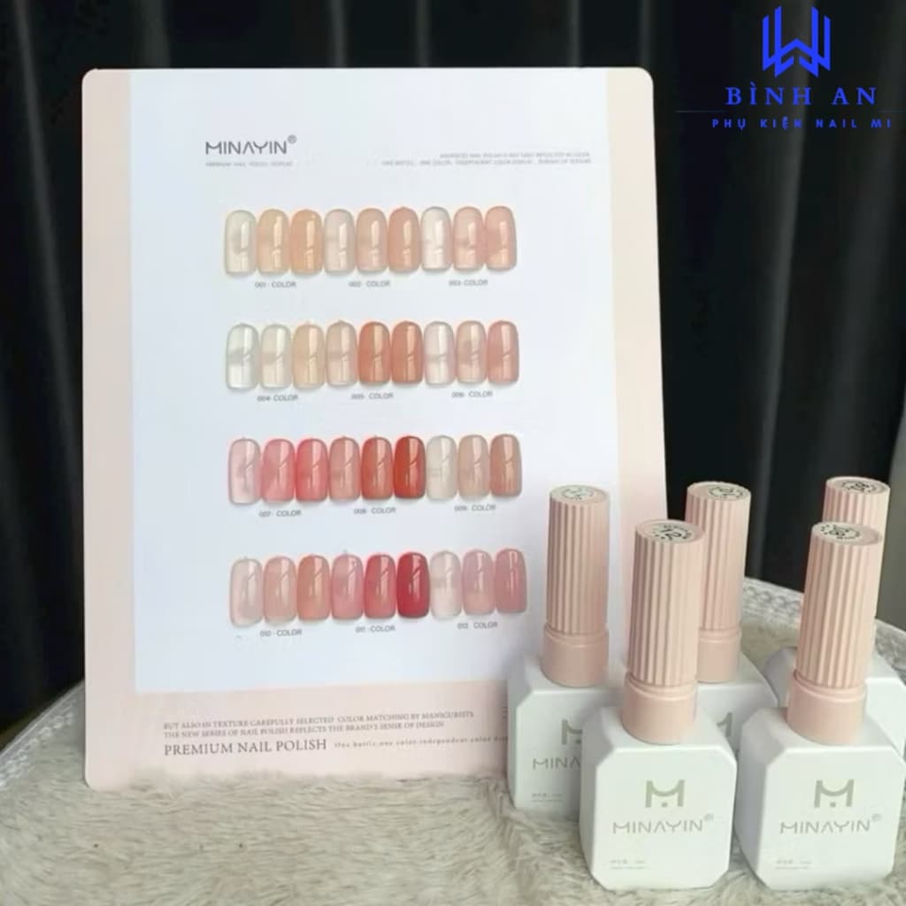Set Sơn Gel Thạch 12 Màu Minayin Chính Hãng, Có 2 Tone Màu Hồng Và Nâu, Tặng Kèm Bảng [ Bình An ]