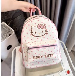 Balo đi học đi làm size 40 hoạ tiết mèo chấm bi thêu chữ nổi KODY KITY sieu xinh size to rộng đa năng tiện dụng 3
