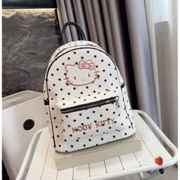 Balo đi học đi làm size 40 hoạ tiết mèo chấm bi thêu chữ nổi KODY KITY sieu xinh size to rộng đa năng tiện dụng 4