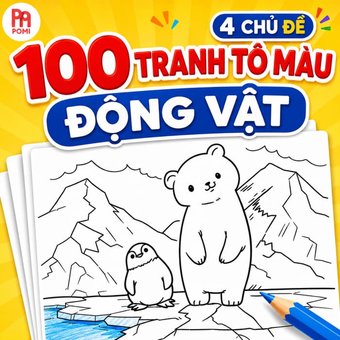 Combo 4 Set Tô Màu Động Vật 100 Trang – Thú Biển Nông Trại Vật Nuôi Thú Rừng – Bé Học Màu Sắc - Đồ chơi POMI