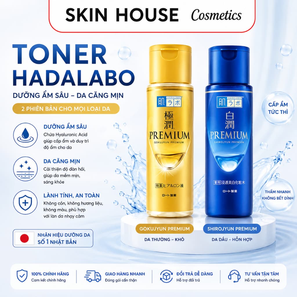 Toner Hada Labo Gokujyun Premium Lotion 170ml Cấp Ẩm Chuyên Sâu 8 Loại HA Cho Da Căng Mịn Skin House