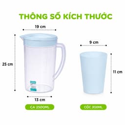 Bộ Ca Nhựa Dung Tích Lớn 2500ml Kèm 4 Cốc Tiện Dụng Cho Mọi Không Gian GD369 3