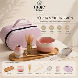 Bộ pha matcha 6 món kèm hộp da cao cấp. Bộ dụng cụ pha matcha đầy đủ làm quà tặng sang trọng - Majehome 1