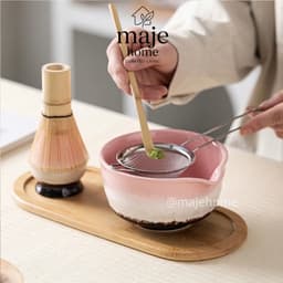 Bộ pha matcha 6 món kèm hộp da cao cấp. Bộ dụng cụ pha matcha đầy đủ làm quà tặng sang trọng - Majehome 6