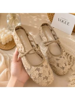 Giày Búp Bê Nữ Quai Ngang SETINA Ren Hoa Nổi Quai Đôi Đế Bệt (Chân Mập Tăng Size) GSRH320 9
