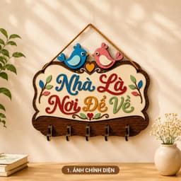 Móc Treo Chìa Khóa Tiện Lợi [Nhà Là Nơi Để Về] - Phụ Kiện Gỗ Treo Đồ Tường Phòng Khách Ấm Cúng 2