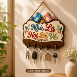 Móc Treo Chìa Khóa Tiện Lợi [Nhà Là Nơi Để Về] - Phụ Kiện Gỗ Treo Đồ Tường Phòng Khách Ấm Cúng 5