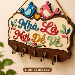 Móc Treo Chìa Khóa Tiện Lợi [Nhà Là Nơi Để Về] - Phụ Kiện Gỗ Treo Đồ Tường Phòng Khách Ấm Cúng 6