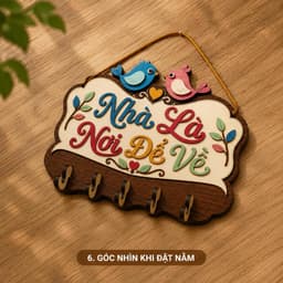 Móc Treo Chìa Khóa Tiện Lợi [Nhà Là Nơi Để Về] - Phụ Kiện Gỗ Treo Đồ Tường Phòng Khách Ấm Cúng 3