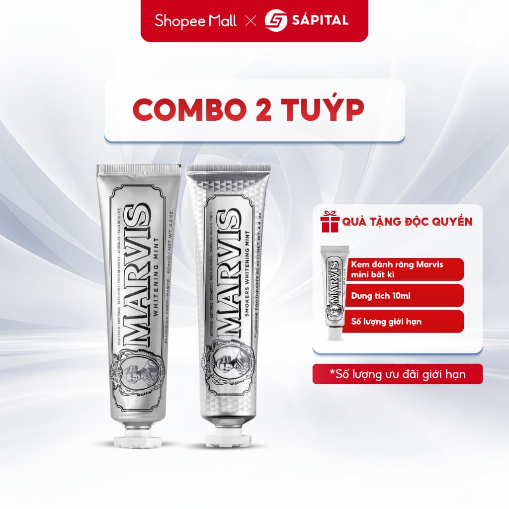 Combo 2 tuýp Kem đánh răng Marvis - Hỗ trợ làm trắng răng