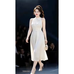 Đầm Bigsize Nữ Tú Mỡ Thiết Kế Kiểu Cổ Yếm Nhún Eo,Trẻ Trung Đi Làm Dạo Phố Đủ Size 45-80kg DA0506 1