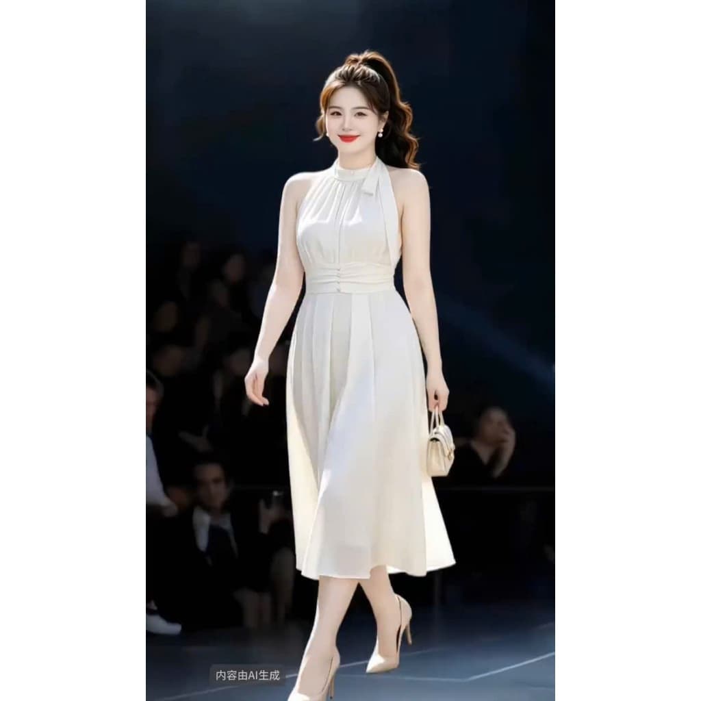 Đầm Bigsize Nữ Tú Mỡ Thiết Kế Kiểu Cổ Yếm Nhún Eo,Trẻ Trung Đi Làm Dạo Phố Đủ Size 45-80kg DA0506