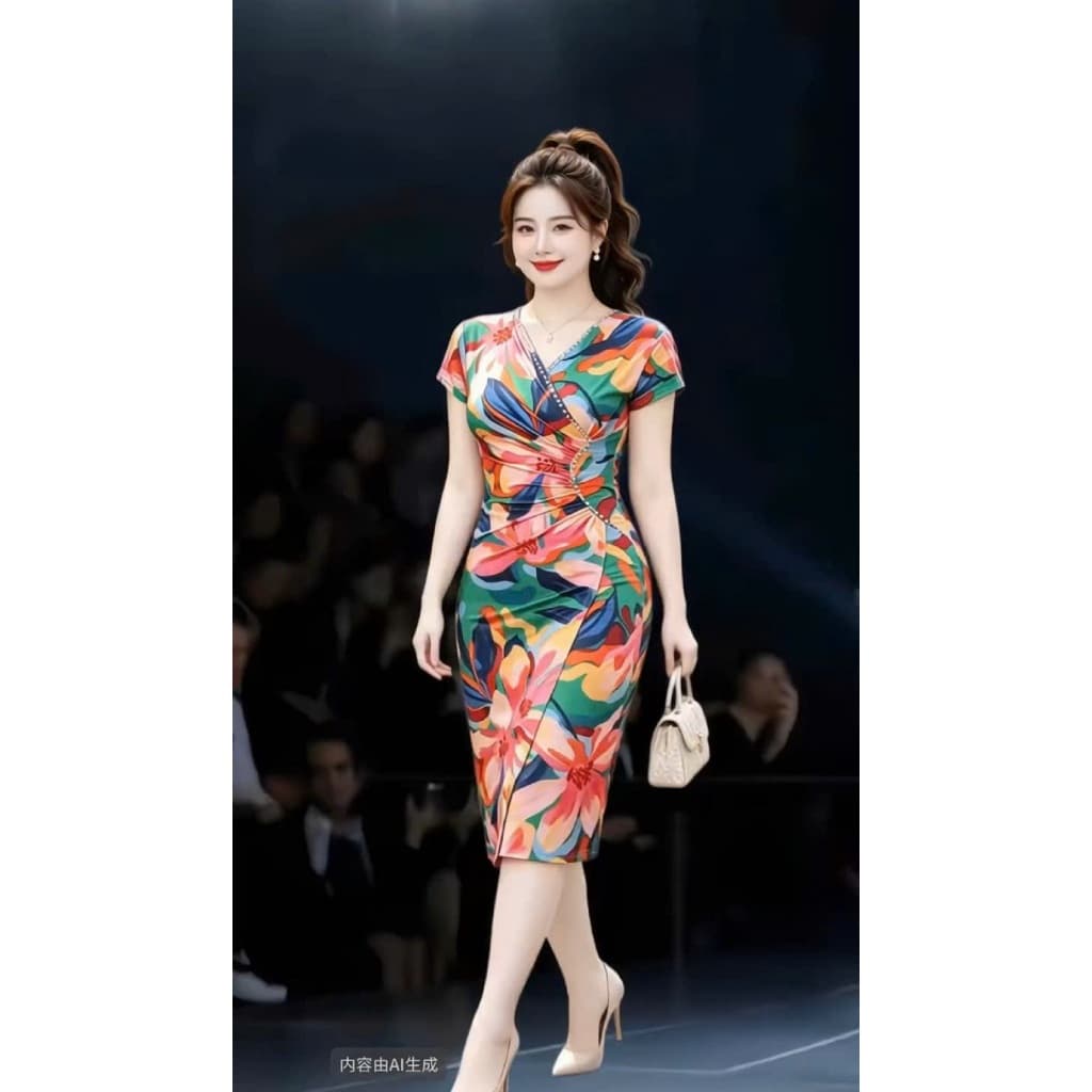 Đầm Bigsize Nữ Tú Mỡ Thiết Kế Kiểu Sặc Sỡ,Trẻ Trung Đi Làm Dạo Phố Đủ Size 45-80kg DA0511