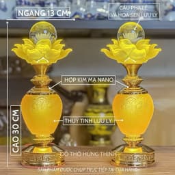 Đèn thờ hoa sen Bông Cầu Pha Lê Đế Hoa Sen bầu thuỷ tinh lưu lưu ly Cao 25,30,33cm. Giá tính 1 đôi 3