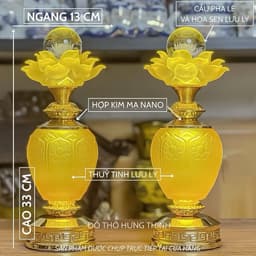 Đèn thờ hoa sen Bông Cầu Pha Lê Đế Hoa Sen bầu thuỷ tinh lưu lưu ly Cao 25,30,33cm. Giá tính 1 đôi 5