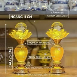 Đèn thờ hoa sen Bông Cầu Pha Lê Đế Hoa Sen bầu thuỷ tinh lưu lưu ly Cao 25,30,33cm. Giá tính 1 đôi 4