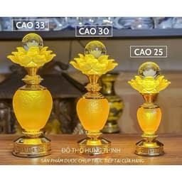 Đèn thờ hoa sen Bông Cầu Pha Lê Đế Hoa Sen bầu thuỷ tinh lưu lưu ly Cao 25,30,33cm. Giá tính 1 đôi 2