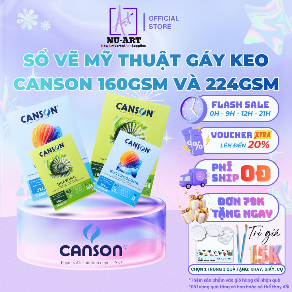 Sổ Vẽ Mỹ Thuật Canson Gáy Keo 160gsm/224gsm - Sketchbook Giấy Vẽ Cao Cấp Chính Hãng